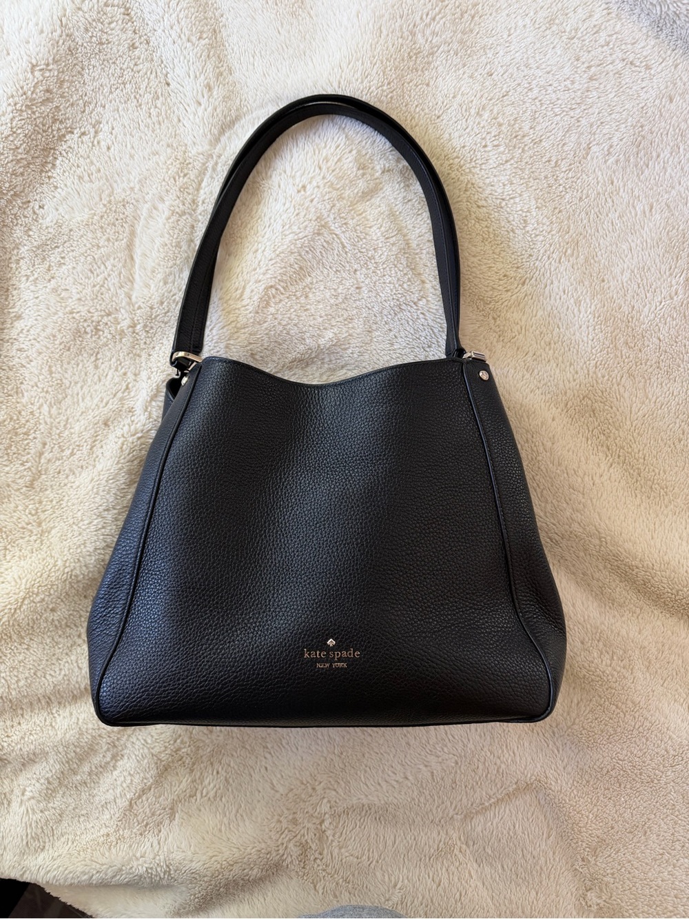 Kate Spade Black Pebbled Leather Shoulder Tote Bag Large EUC